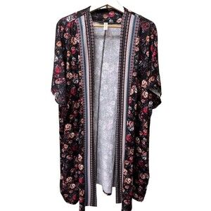 Cacique Lingerie Floral Kimono Style Robe Sz 14/16 Rope Ties Boho Casual XL